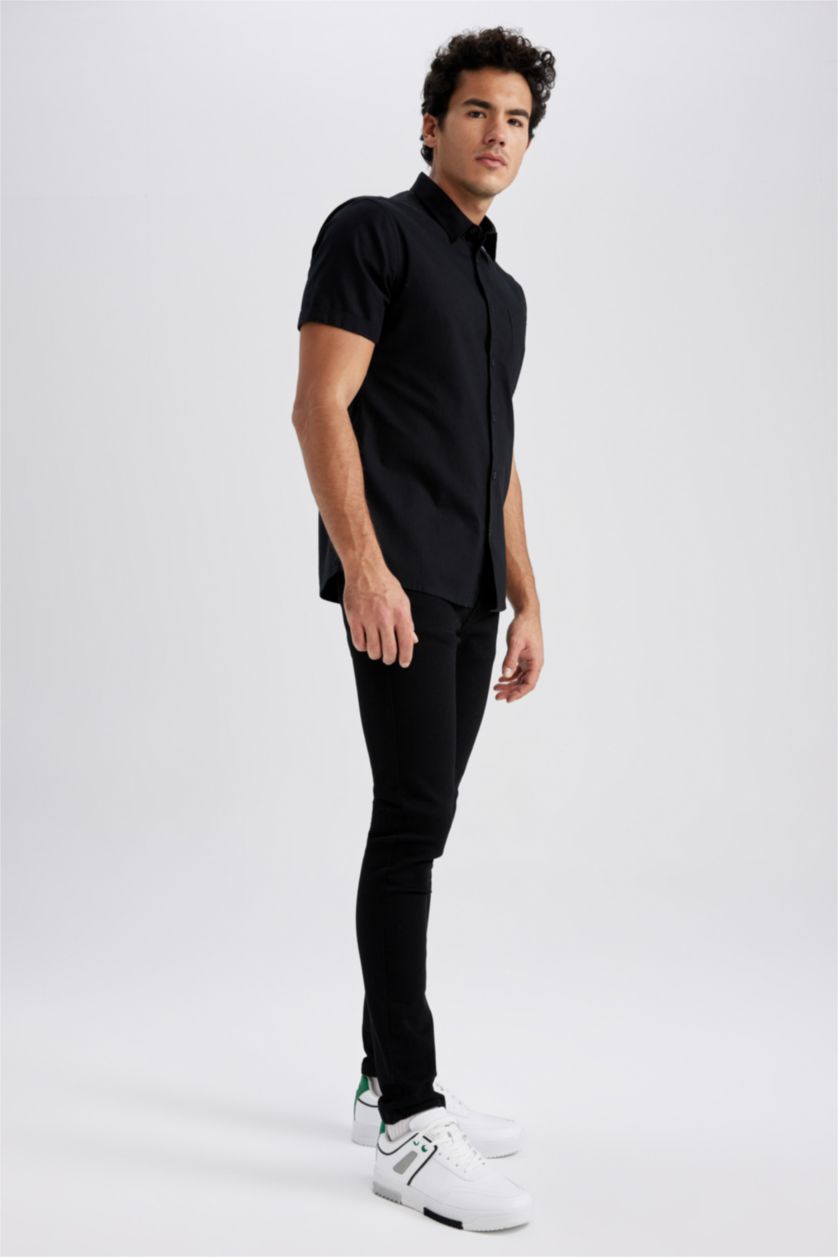 Мужчины Черный Рубашка приталенного кроя с коротким рукавом