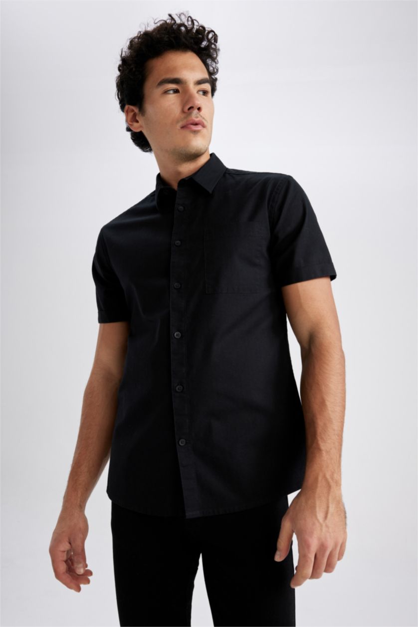 Мужчины Черный Рубашка приталенного кроя с коротким рукавом