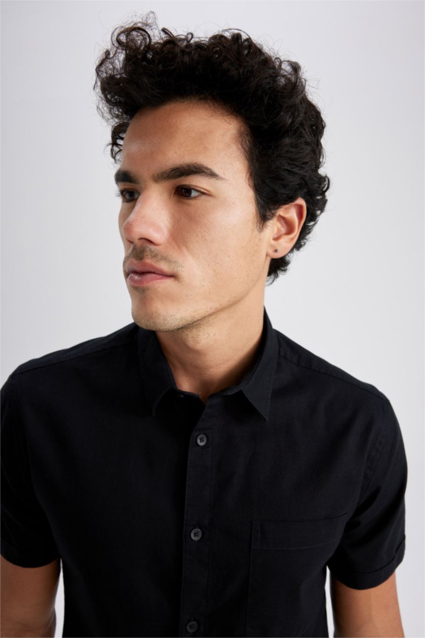 Мужчины Черный Рубашка приталенного кроя с коротким рукавом