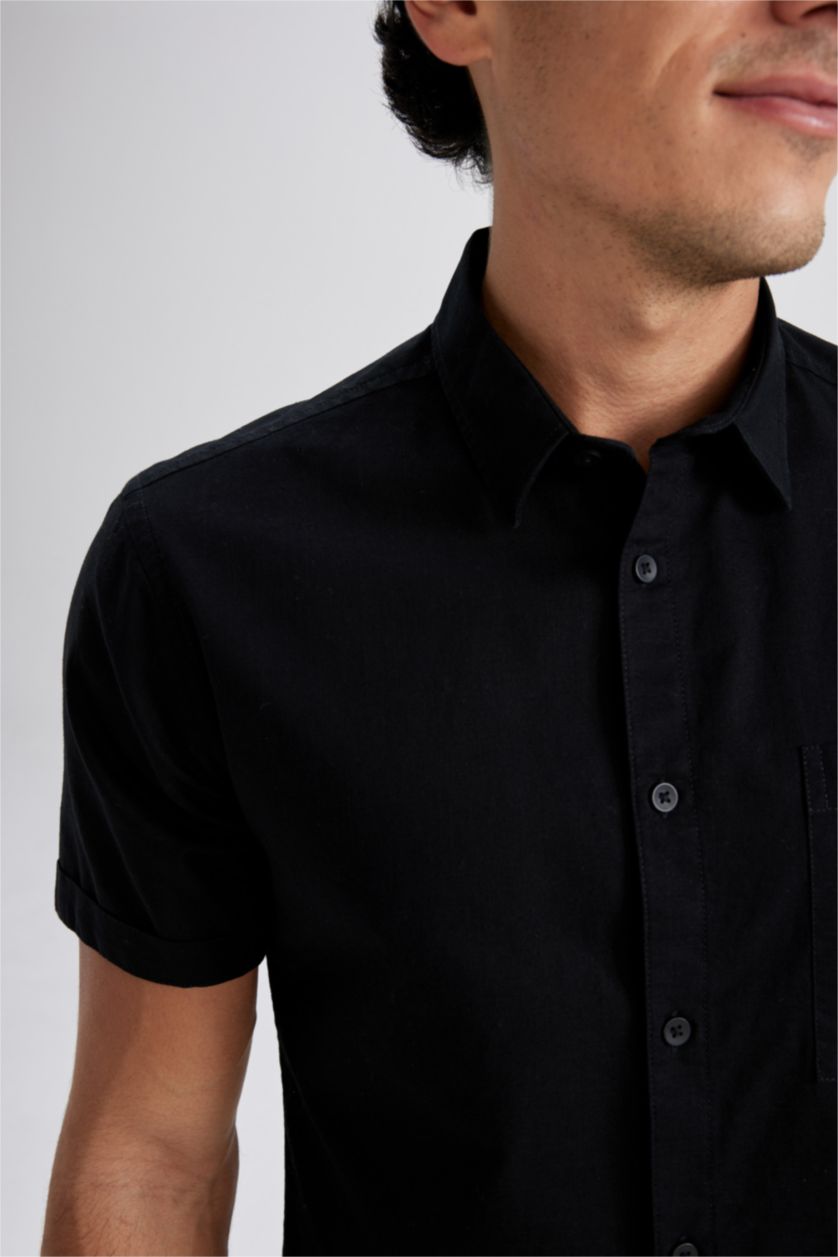 Мужчины Черный Рубашка приталенного кроя с коротким рукавом