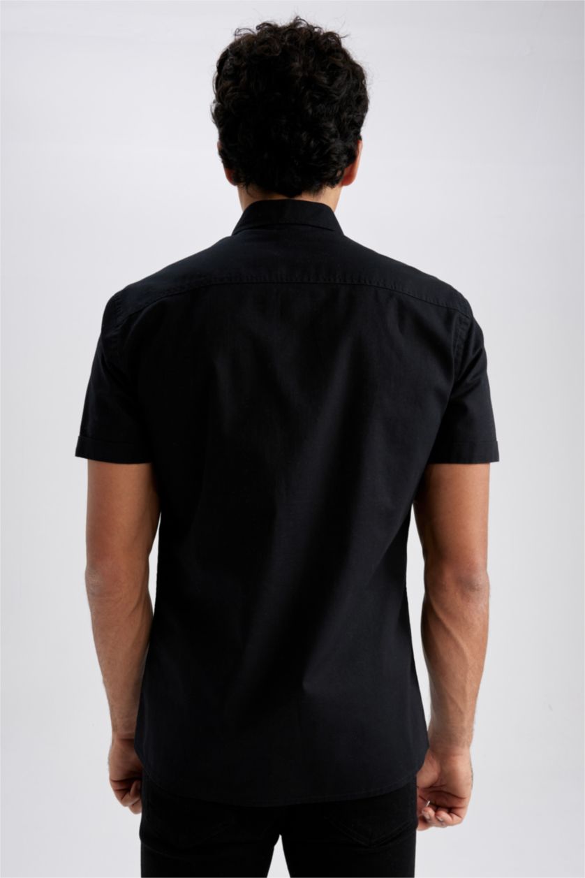 Мужчины Черный Рубашка приталенного кроя с коротким рукавом