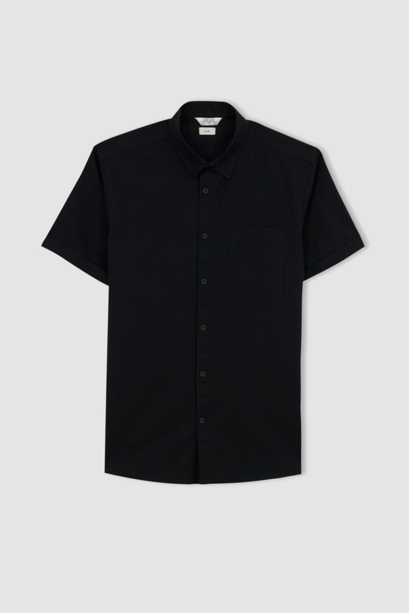 Мужчины Черный Рубашка приталенного кроя с коротким рукавом