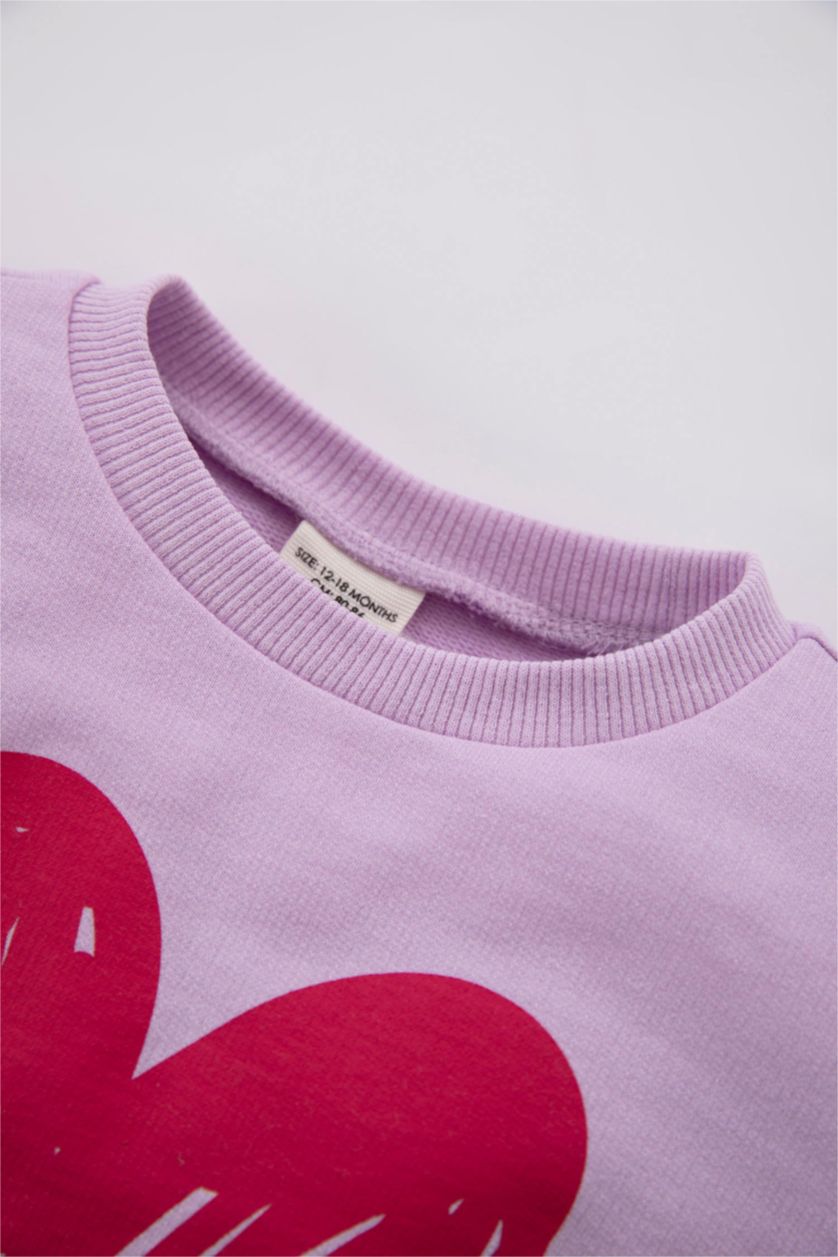 Baby Girl Lilac Baby Girl Heart Printed Sweatshirt Tracksuit Bottom 2 Piece Set