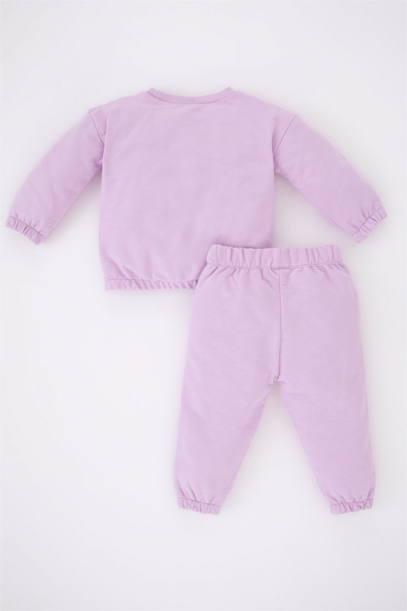 Baby Girl Lilac Baby Girl Heart Printed Sweatshirt Tracksuit Bottom 2 Piece Set