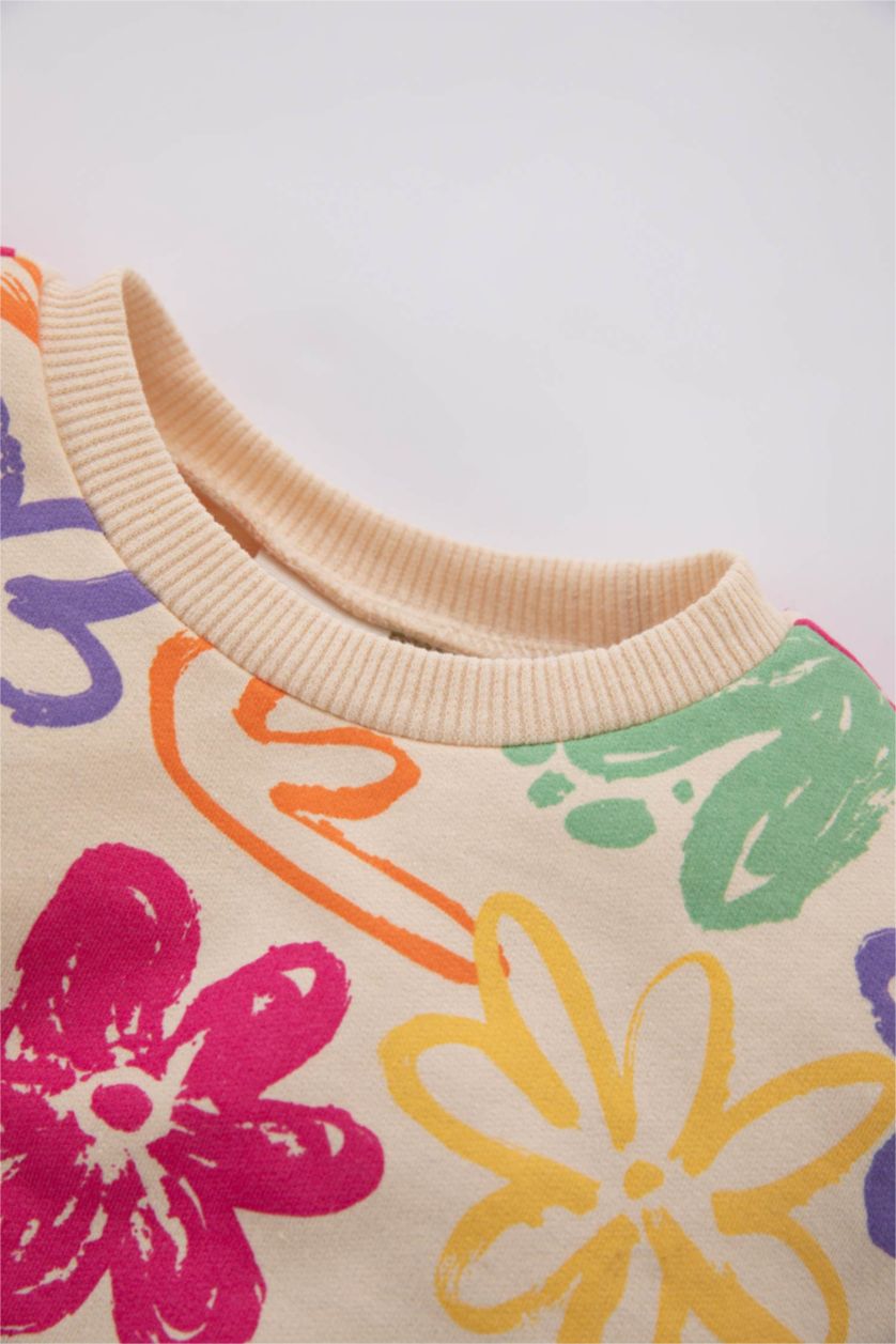 BABY GIRL Salmon Baby Girls Regular Fit Crew Neck Floral Sweatshirt