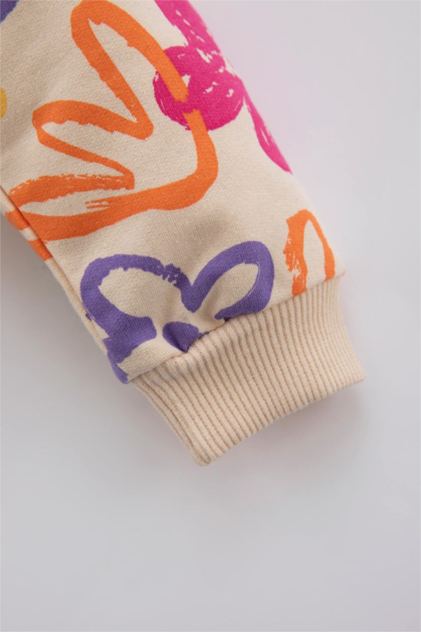 BABY GIRL Salmon Baby Girls Regular Fit Crew Neck Floral Sweatshirt