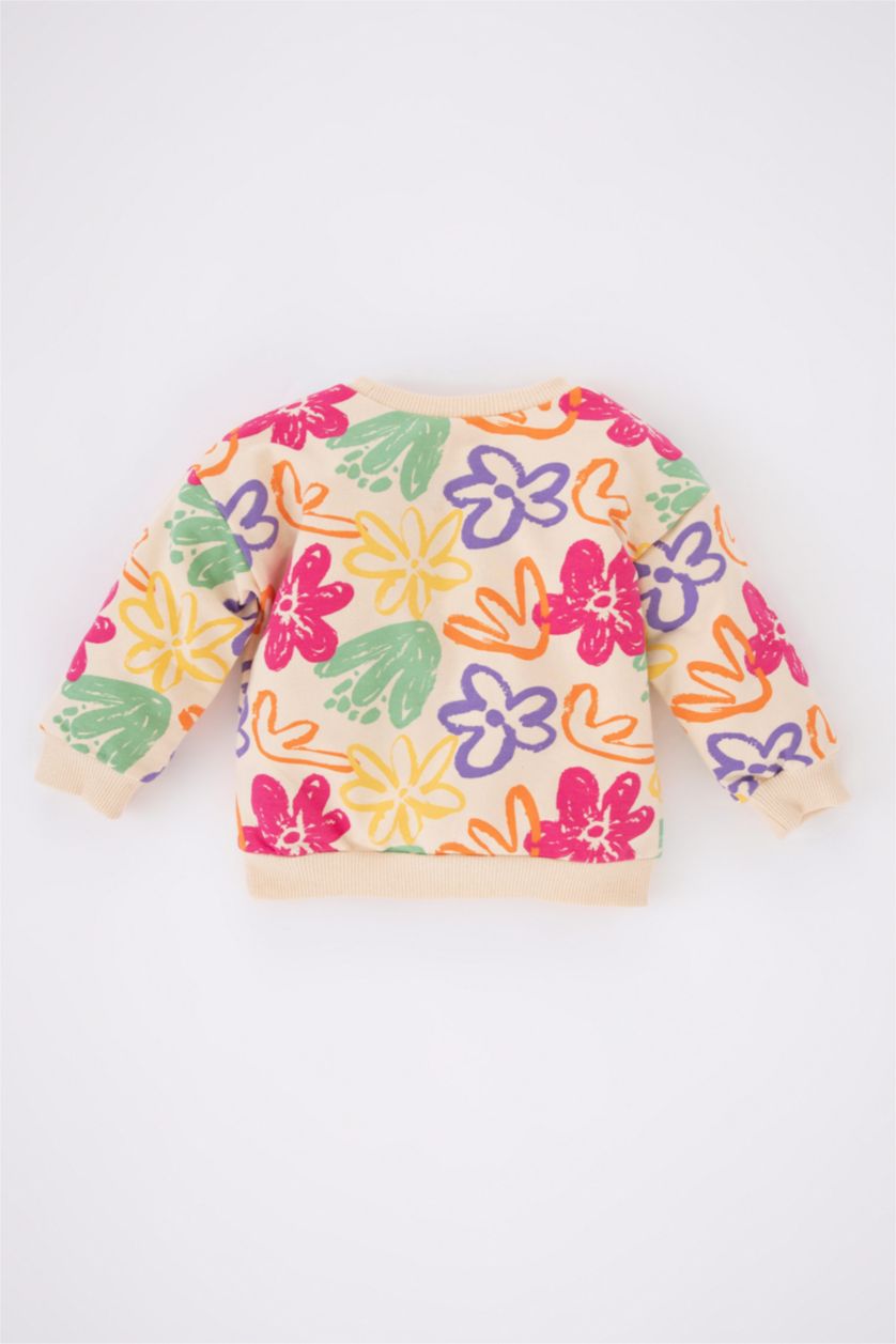 BABY GIRL Salmon Baby Girls Regular Fit Crew Neck Floral Sweatshirt