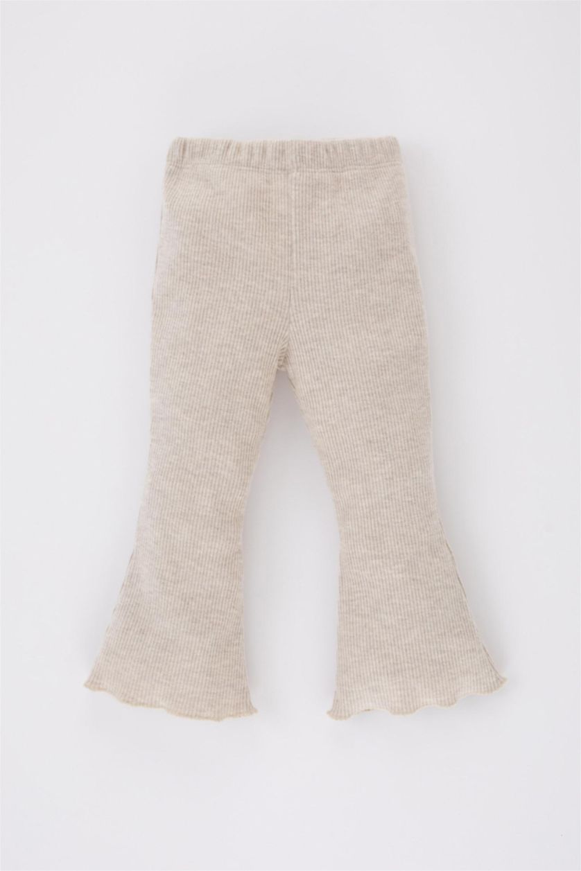 Baby Girl Beige Melange Baby Girl Flare Leg Ribbed Leggings