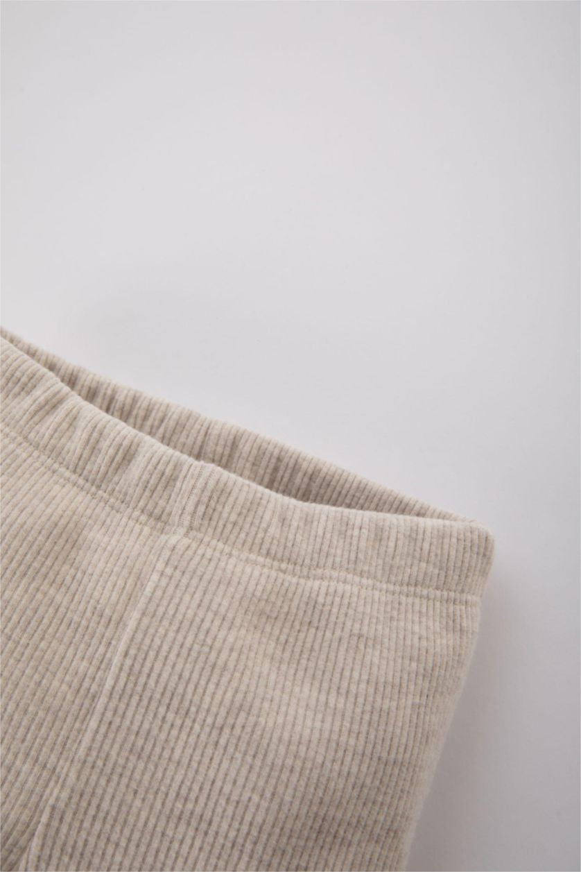 Baby Girl Beige Melange Baby Girl Flare Leg Ribbed Leggings