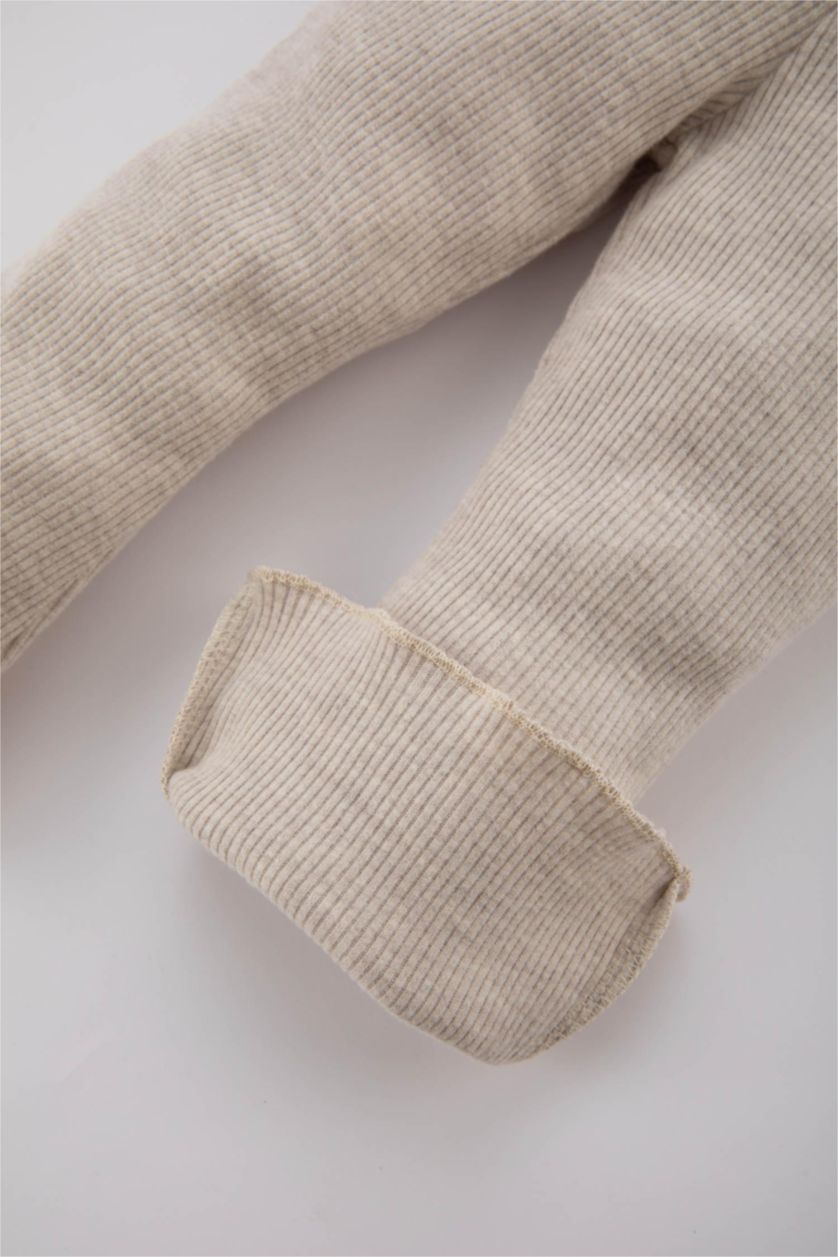 Baby Girl Beige Melange Baby Girl Flare Leg Ribbed Leggings