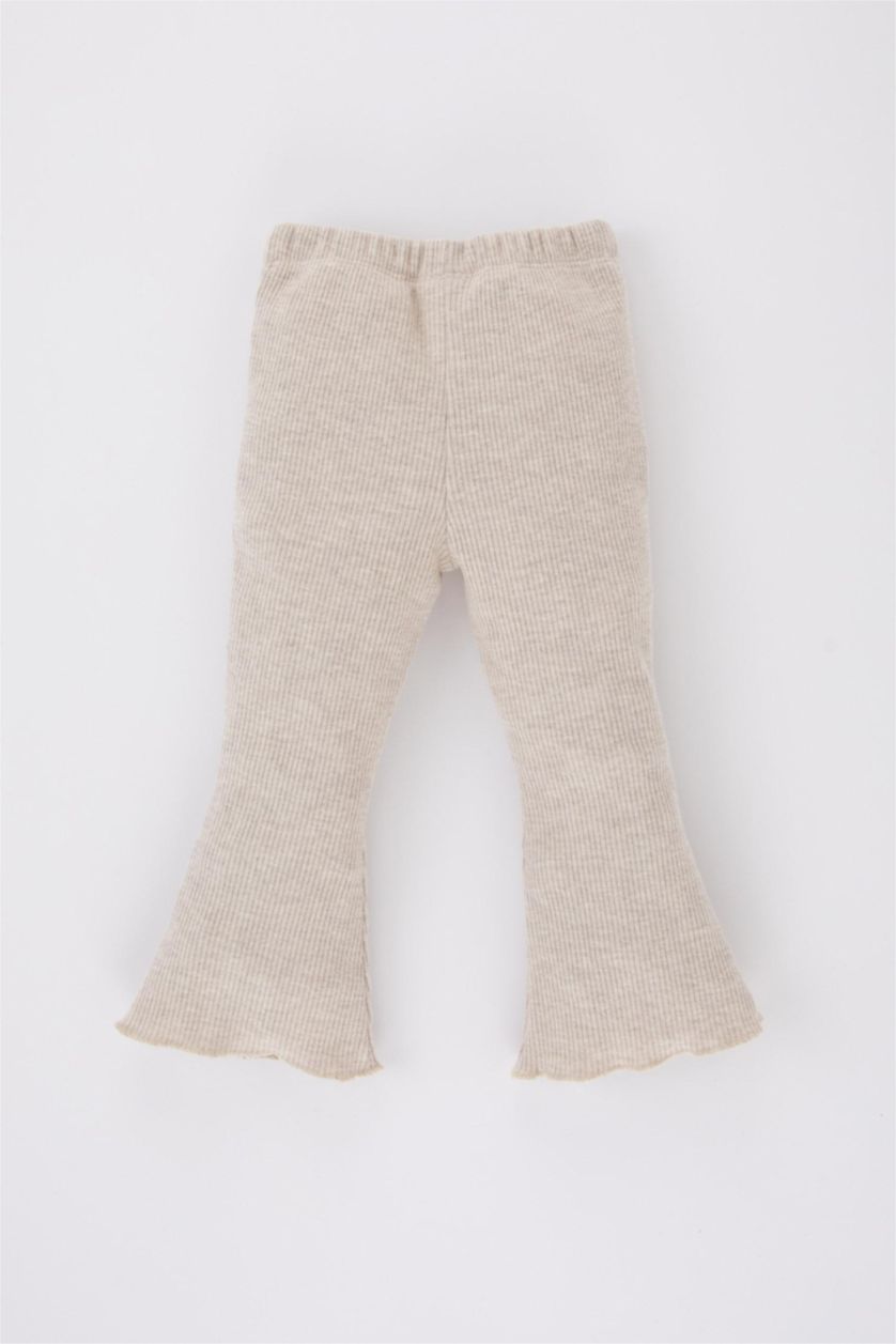 Baby Girl Beige Melange Baby Girl Flare Leg Ribbed Leggings