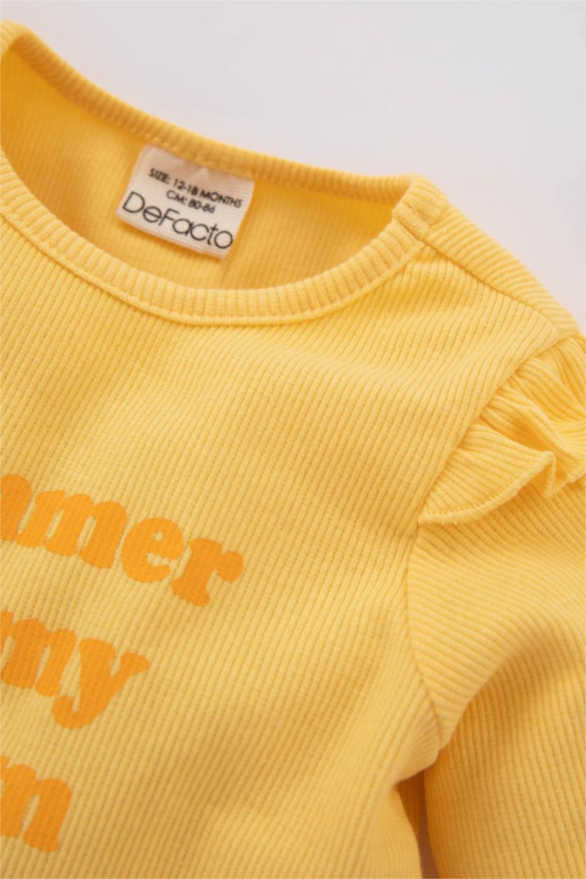 طفلة صغيرة أصفر طقم بناتي بيبي فلورال وياقة مستديرة - قطعتين