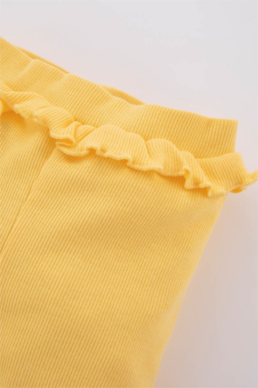 طفلة صغيرة أصفر طقم بناتي بيبي فلورال وياقة مستديرة - قطعتين