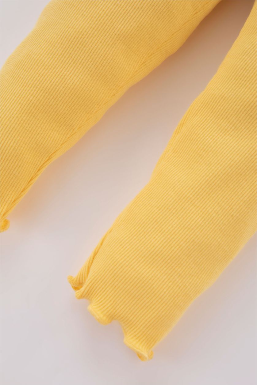 طفلة صغيرة أصفر طقم بناتي بيبي فلورال وياقة مستديرة - قطعتين