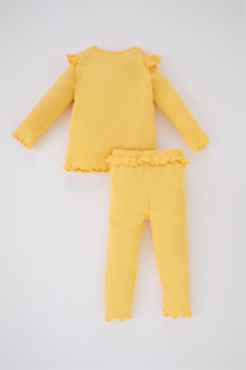 طفلة صغيرة أصفر طقم بناتي بيبي فلورال وياقة مستديرة - قطعتين