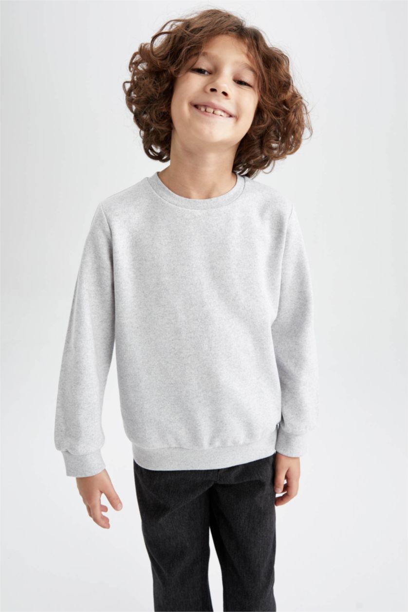 BOYS & TEENS Light Grey Melange قماش سميك قصة عادية