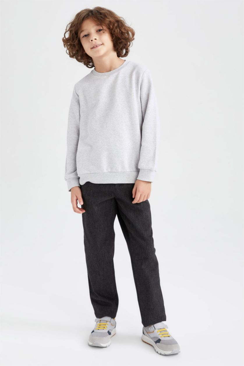 BOYS & TEENS Light Grey Melange قماش سميك قصة عادية