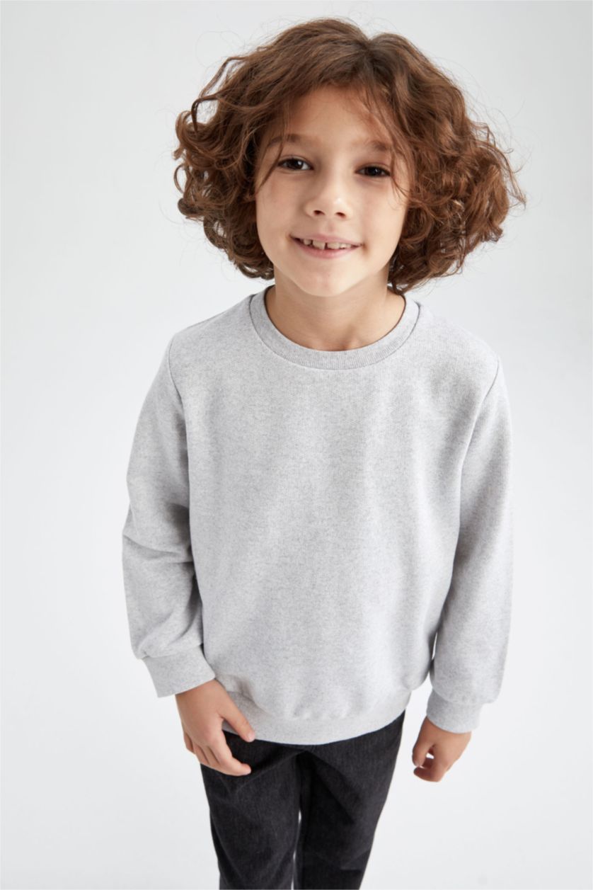 BOYS & TEENS Light Grey Melange قماش سميك قصة عادية