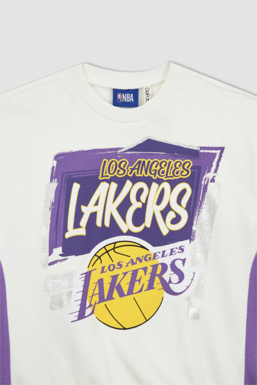 GIRLS & TEENS Ecru Girls NBA Los Angeles Lakers Regular Fit Crew Neck Sweatshirt