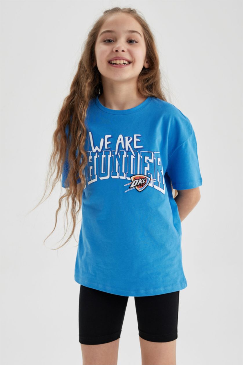 Kız Çocuk - Genç Kız Mavi Kız Çocuk NBA Oklahoma City Thunder Oversize Fit Kısa Kollu Tişört