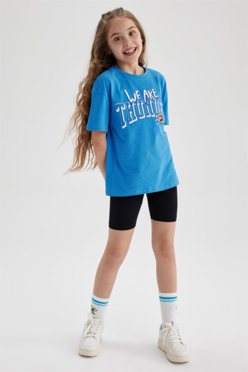 Kız Çocuk - Genç Kız Mavi Kız Çocuk NBA Oklahoma City Thunder Oversize Fit Kısa Kollu Tişört