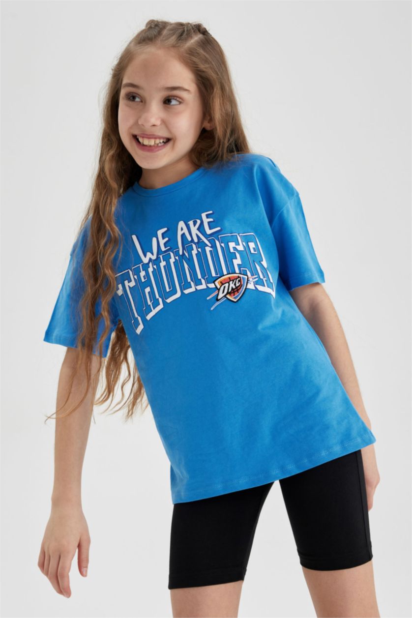 Kız Çocuk - Genç Kız Mavi Kız Çocuk NBA Oklahoma City Thunder Oversize Fit Kısa Kollu Tişört