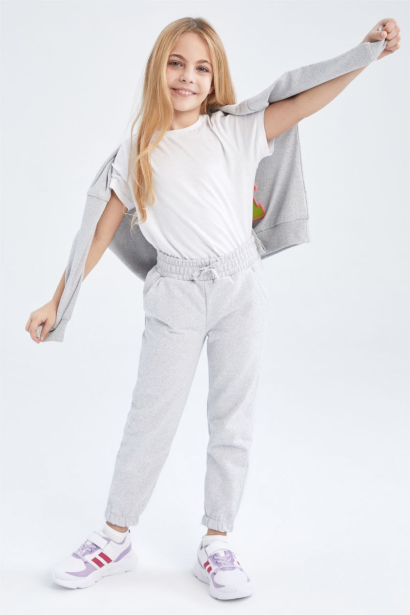 GIRLS & TEENS Light Grey Melange Girl Jogger Tracksuit Bottom