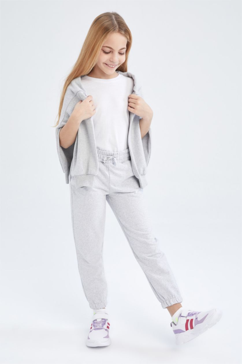 GIRLS & TEENS Light Grey Melange Girl Jogger Tracksuit Bottom