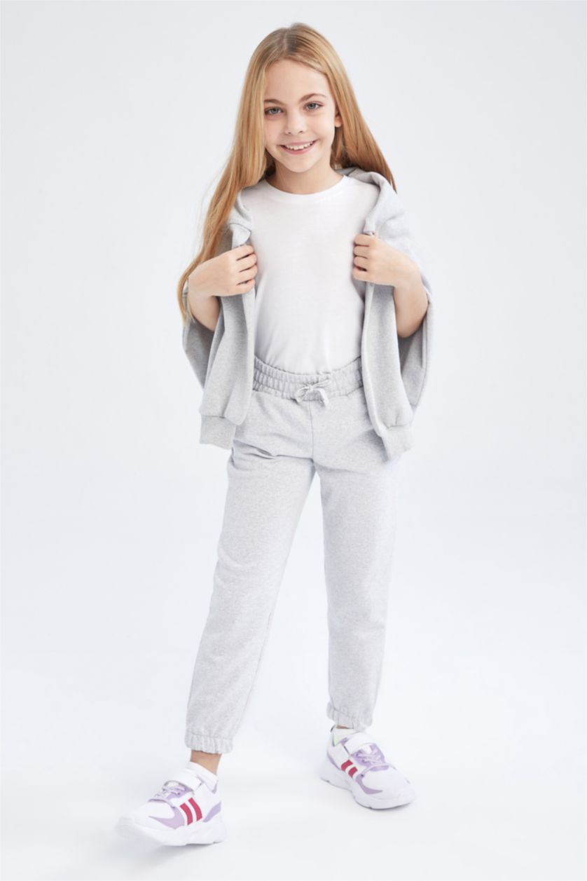 GIRLS & TEENS Light Grey Melange Girl Jogger Tracksuit Bottom