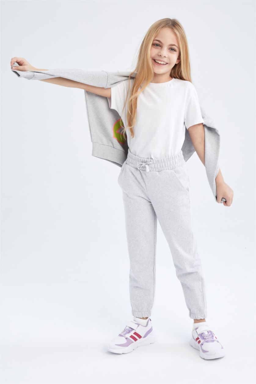 GIRLS & TEENS Light Grey Melange Girl Jogger Tracksuit Bottom