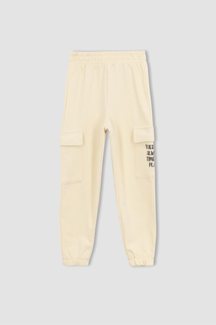 GIRLS & TEENS Ecru Girls Cargo Jogger Sweatpants