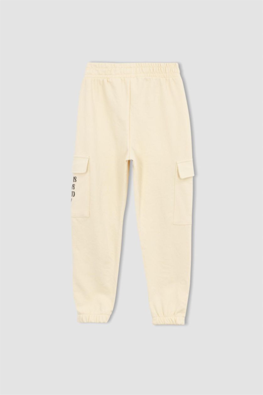 GIRLS & TEENS Ecru Girls Cargo Jogger Sweatpants