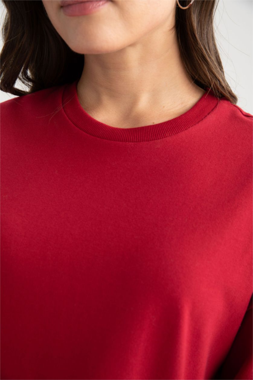 WOMAN Red Relax Fit Thin Sweatshirt Fabric Crew Neck Long Sleeve Tunic
