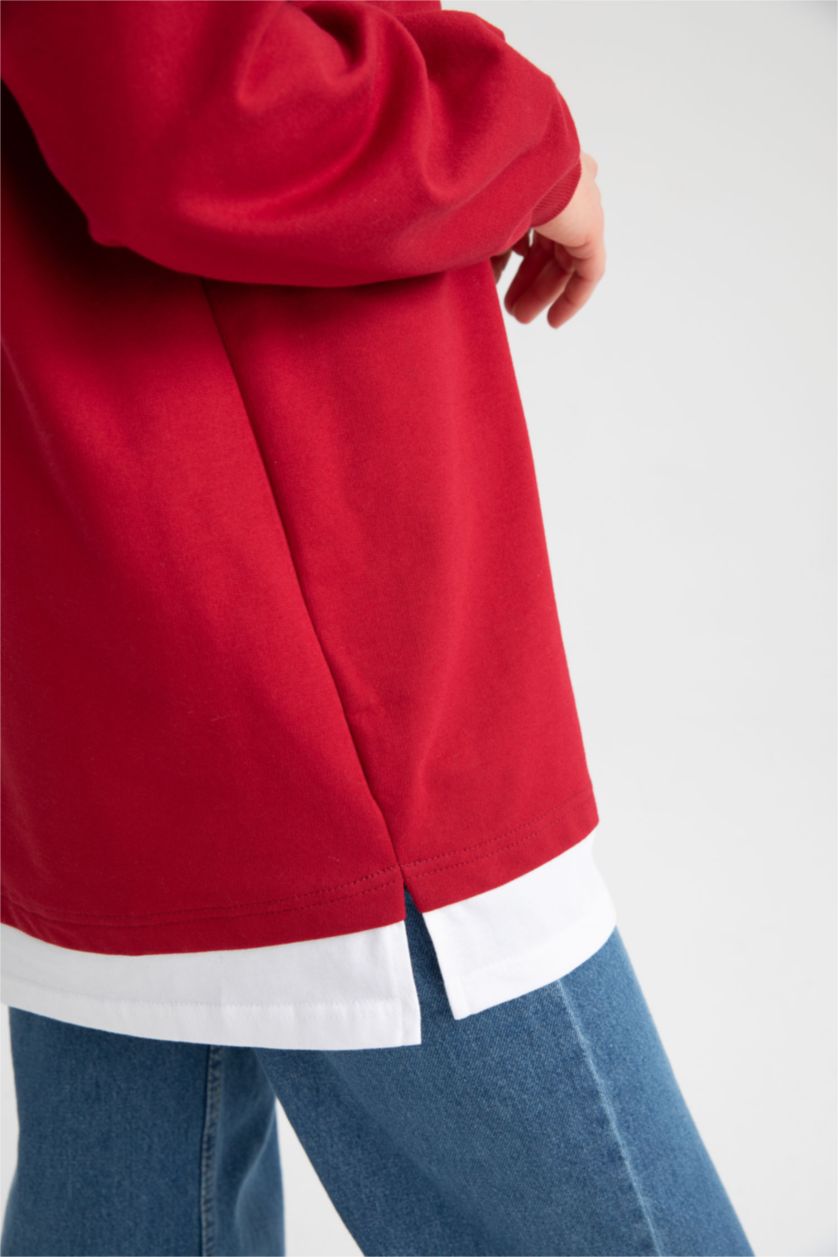 WOMAN Red Relax Fit Thin Sweatshirt Fabric Crew Neck Long Sleeve Tunic