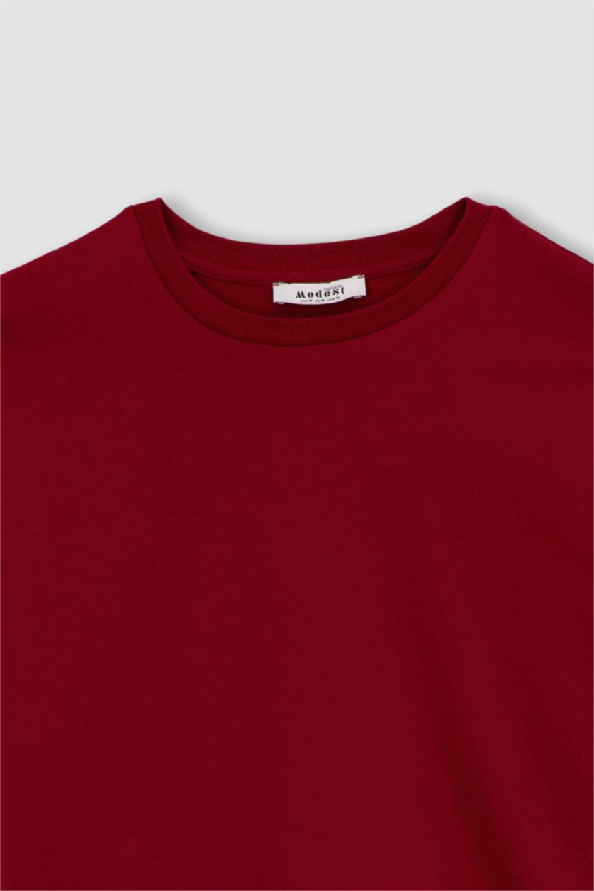 WOMAN Red Relax Fit Thin Sweatshirt Fabric Crew Neck Long Sleeve Tunic