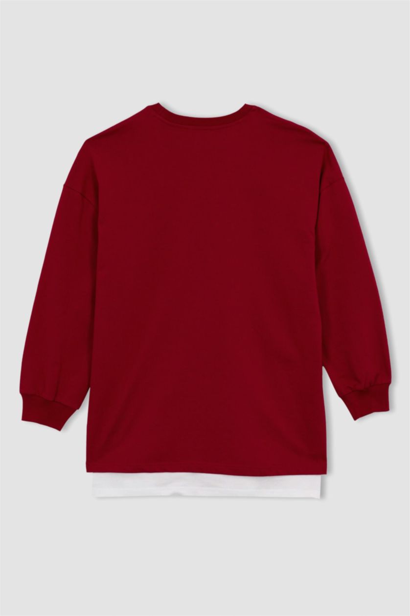 WOMAN Red Relax Fit Thin Sweatshirt Fabric Crew Neck Long Sleeve Tunic