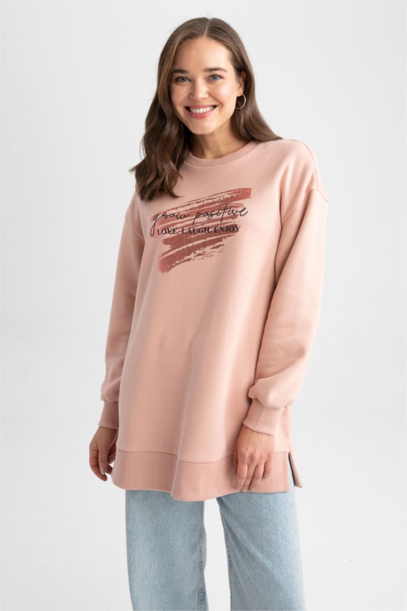 WOMAN Rose Relax Fit Crew Neck Slogan Long Sleeve Tunic