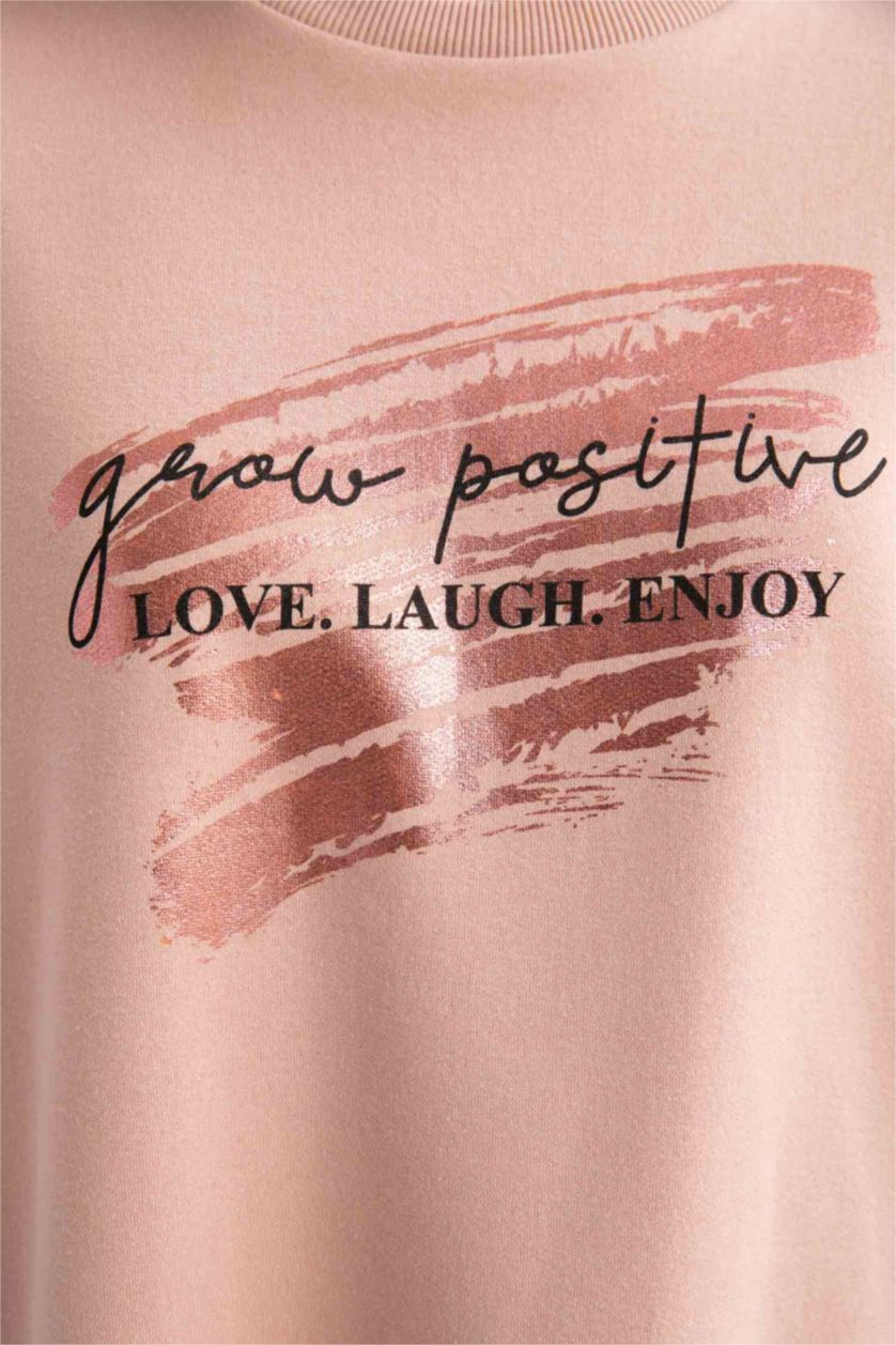 WOMAN Rose Relax Fit Crew Neck Slogan Long Sleeve Tunic