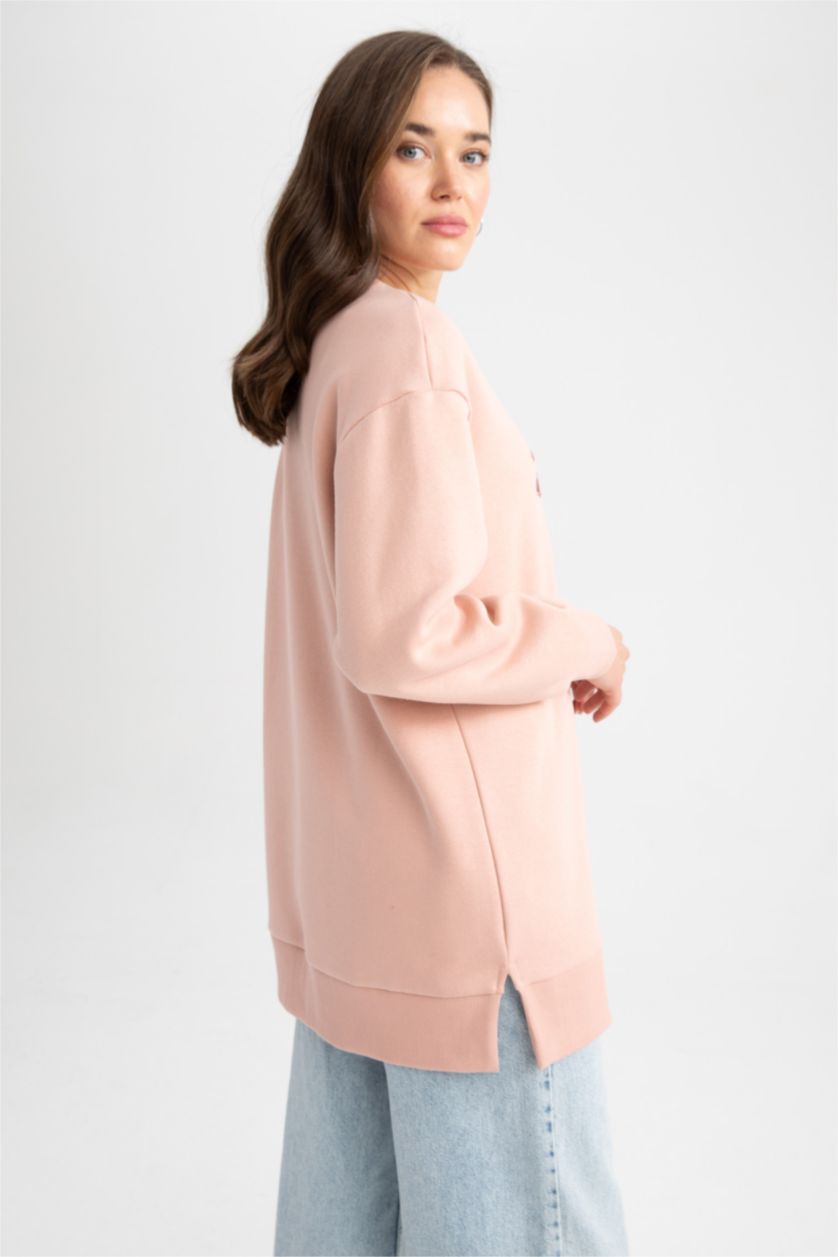 WOMAN Rose Relax Fit Crew Neck Slogan Long Sleeve Tunic