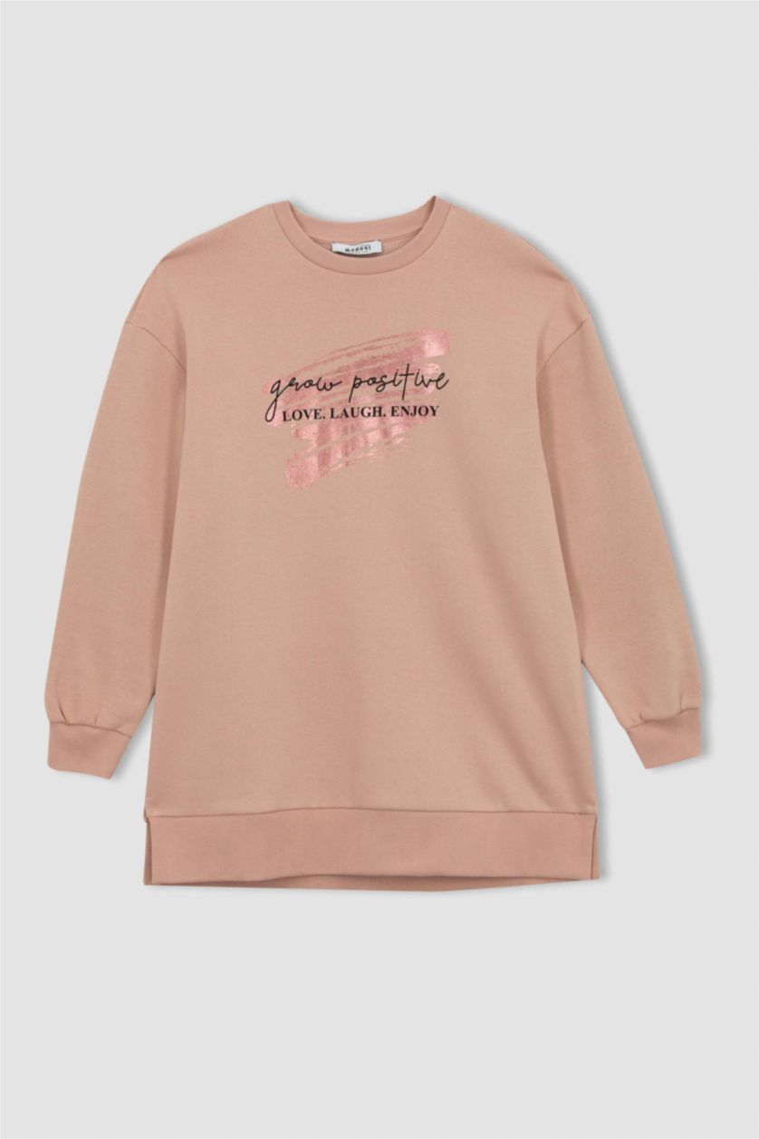 WOMAN Rose Relax Fit Crew Neck Slogan Long Sleeve Tunic