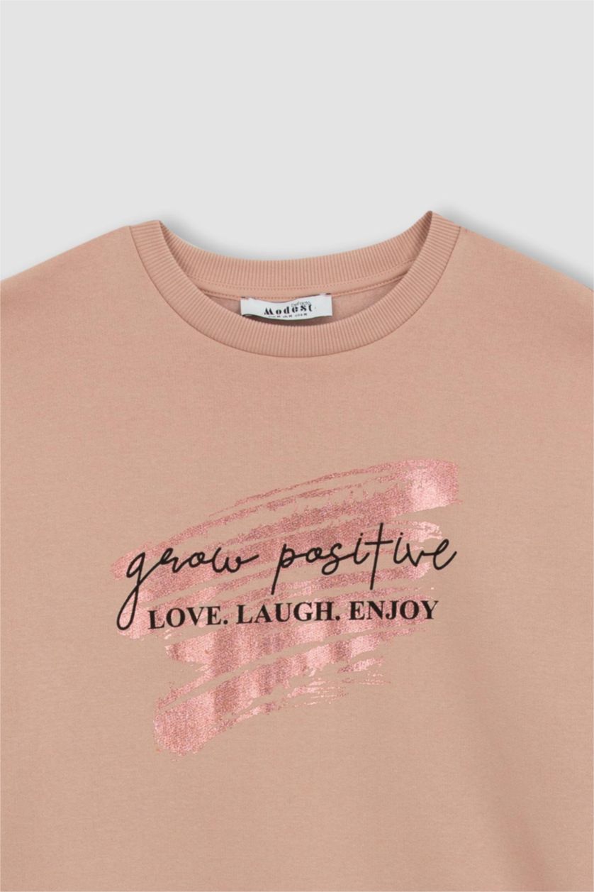 WOMAN Rose Relax Fit Crew Neck Slogan Long Sleeve Tunic