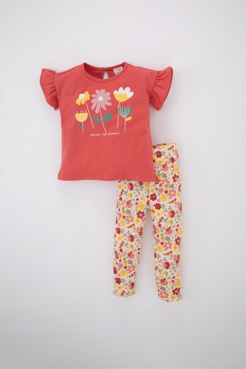 BABY GIRL Tile Baby Girl Floral Combed Cotton Short Sleeve T-Shirt Leggings 2-Pack Set