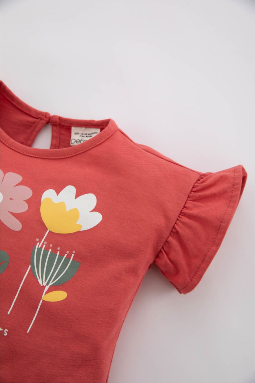 BABY GIRL Tile Baby Girl Floral Combed Cotton Short Sleeve T-Shirt Leggings 2-Pack Set