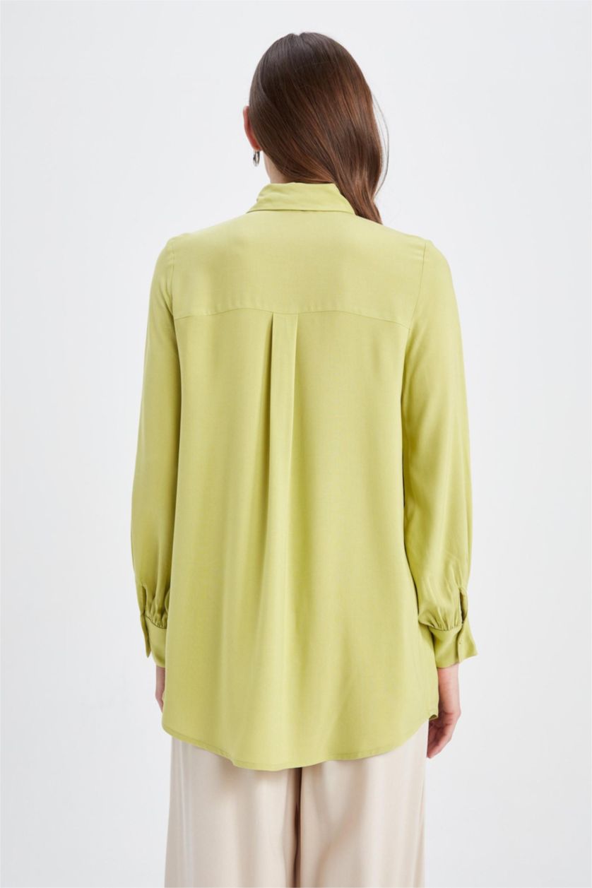 WOMAN Green Regular Fit Shirt Collar Long Sleeve Tunic