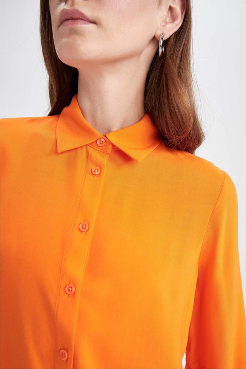 WOMAN Orange Regular Fit Shirt Collar Long Sleeve Tunic