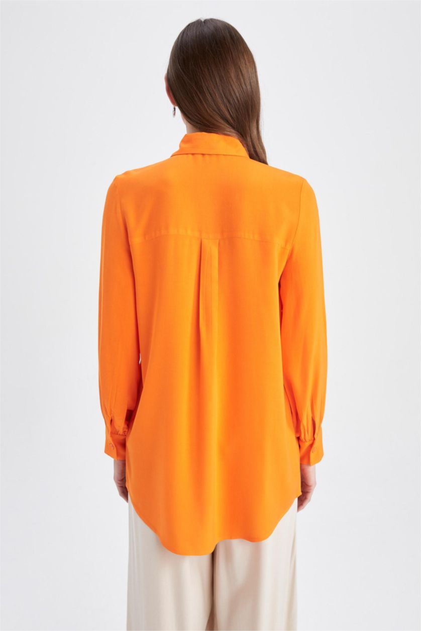 WOMAN Orange Regular Fit Shirt Collar Long Sleeve Tunic