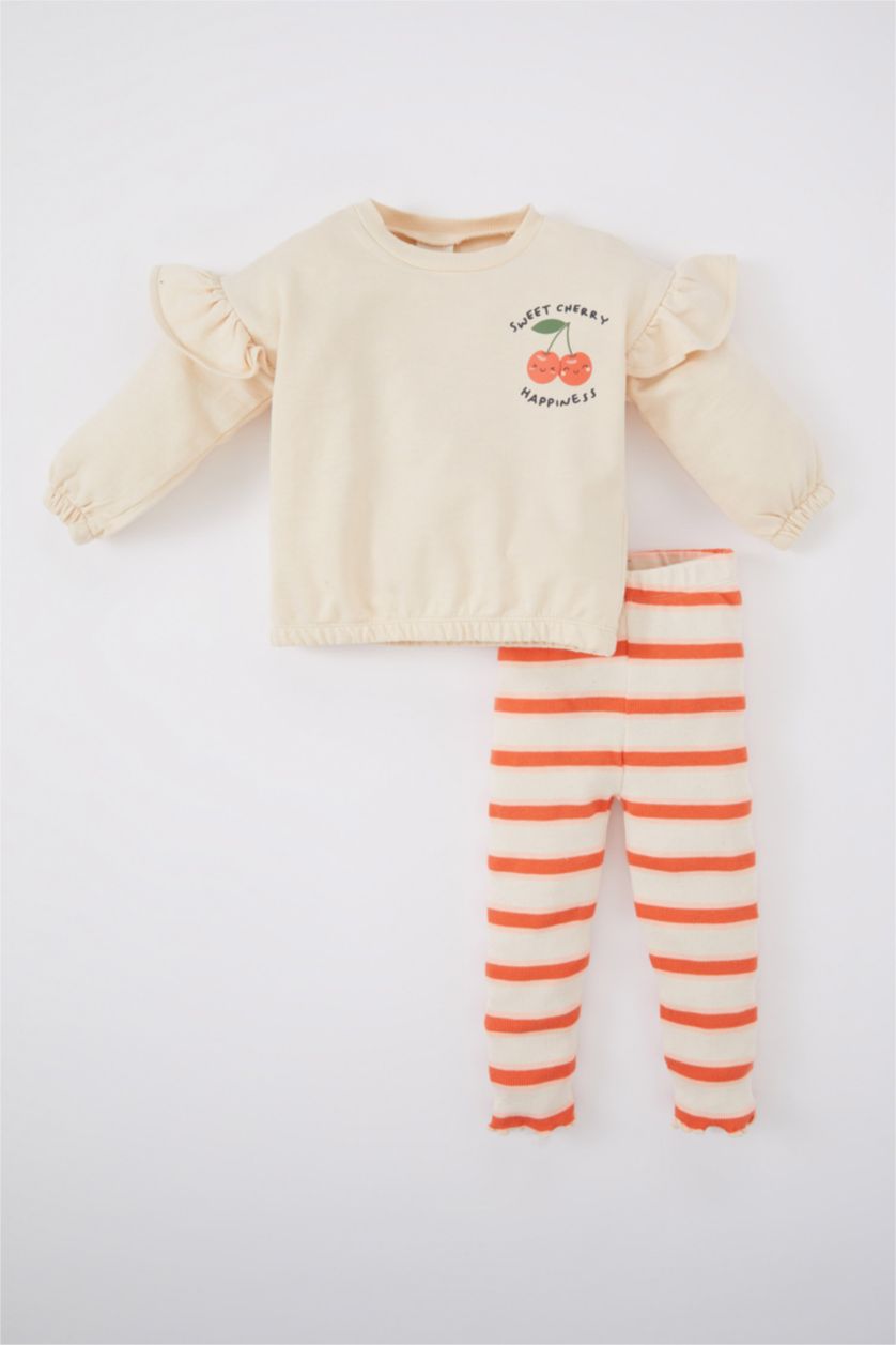BABY GIRL Salmon Baby Girl Sweatshirt Striped Tights 2-Pack Set