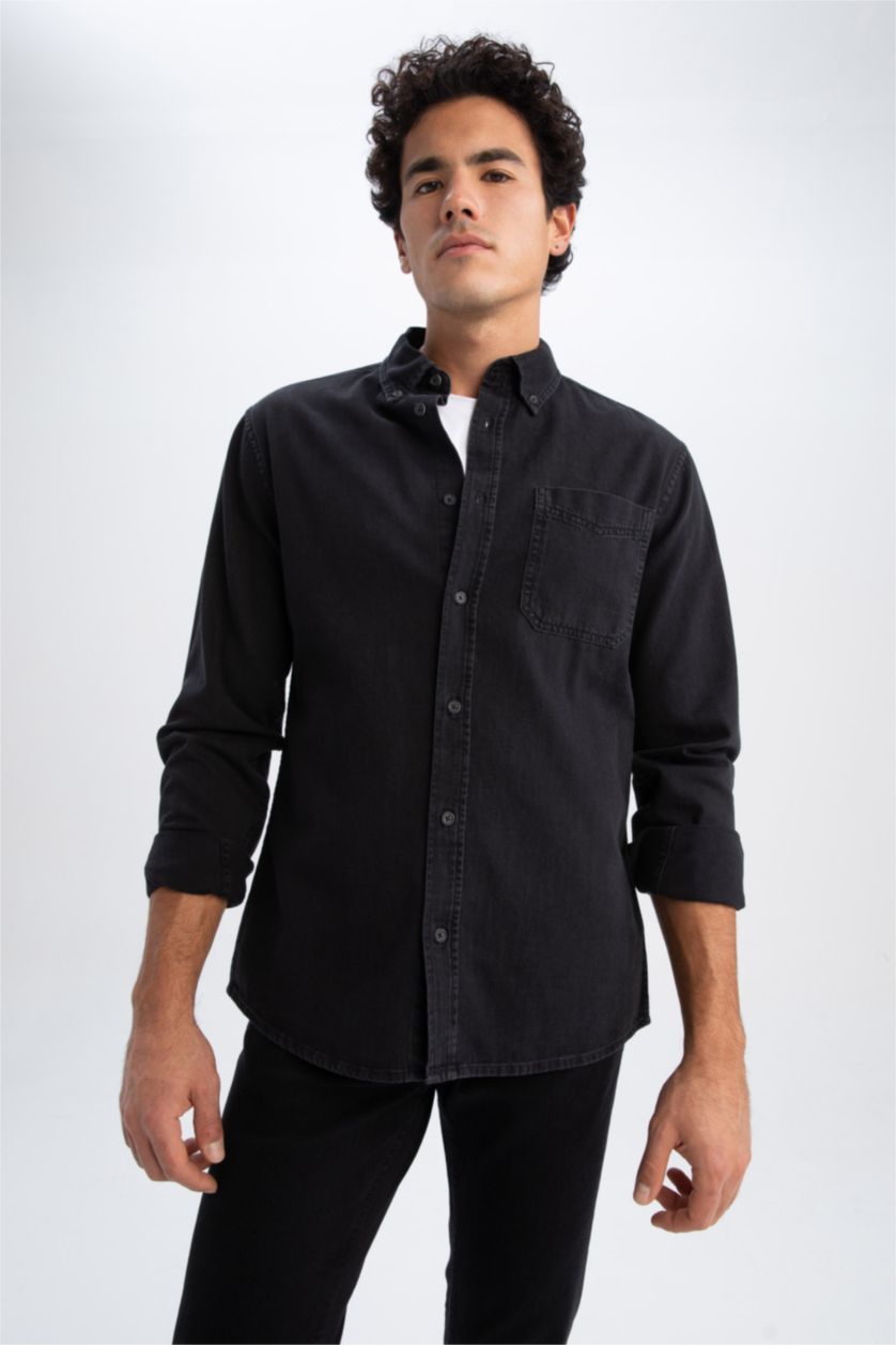 Ерлер қара слим пішімі Ұзын жеңді көйлек