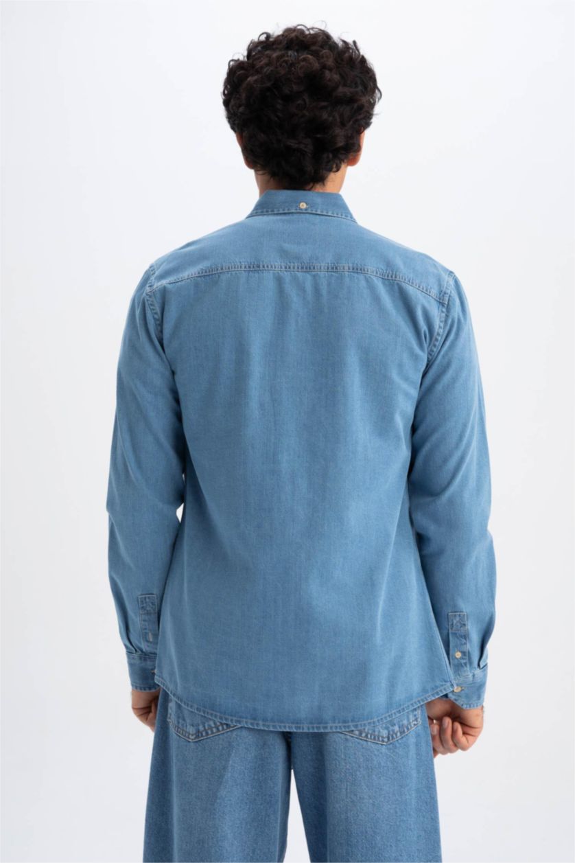 Ерлер Көк слим пішімі Ұзын жеңді көйлек