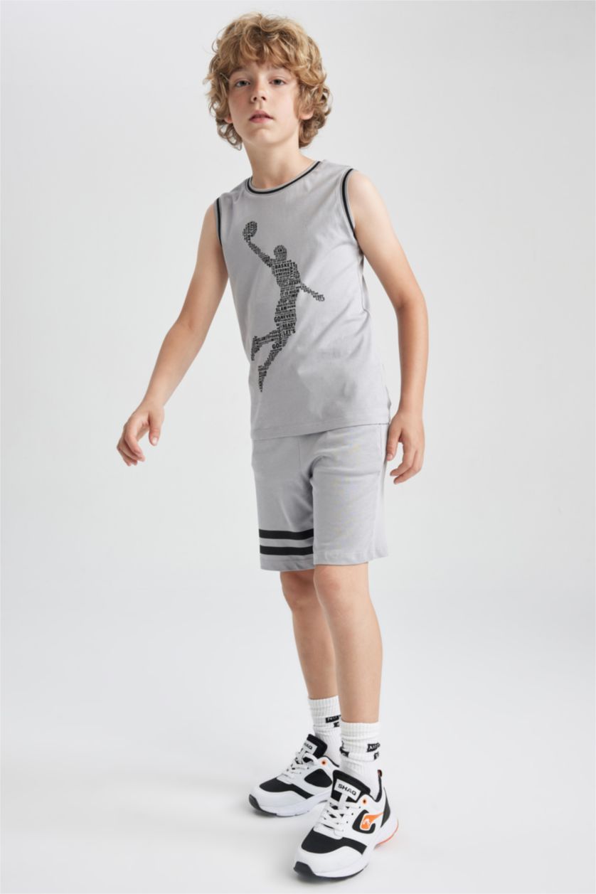 أولاد رمادي طقم ولادي شورت وفانيلة - قطعتين